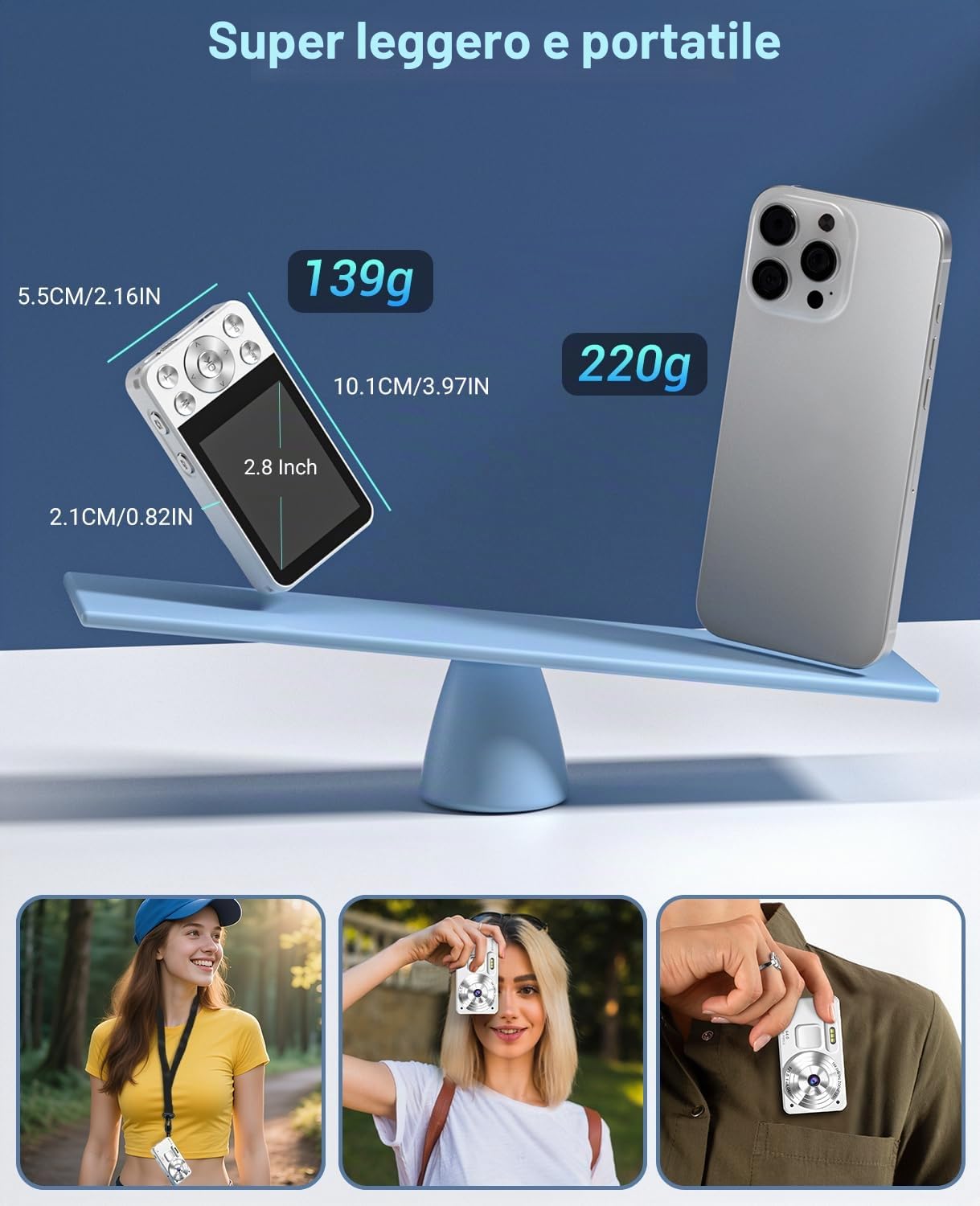 Macchina Fotografica Digitale 4K 64MP, Wevoor 64GB Fotocamera Digitale con 2,8” Schermo, Zoom Digitale 18x, 2000mAh Fotocamera Compatta, Digital Camera per Principianti Bambini Adolescenti - Bianco