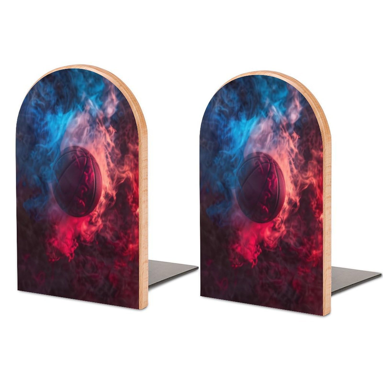 BasketballSolid Beech Wood Bookends, Decorative Book Ends for Shelves, Non-Skid Desktop Book Organizer for Home Office, Library Decor (1 Pair, 4.7" X 6.7")