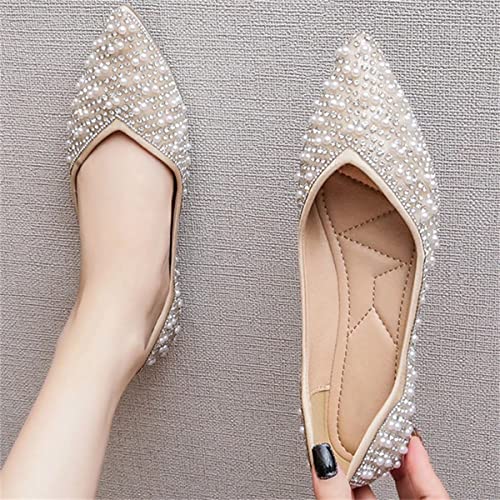 TN TANGNEST Women's Pointed Toe Flat Shoes Elegant Ballet Shoes with Pearl Rhinestone Decoration4