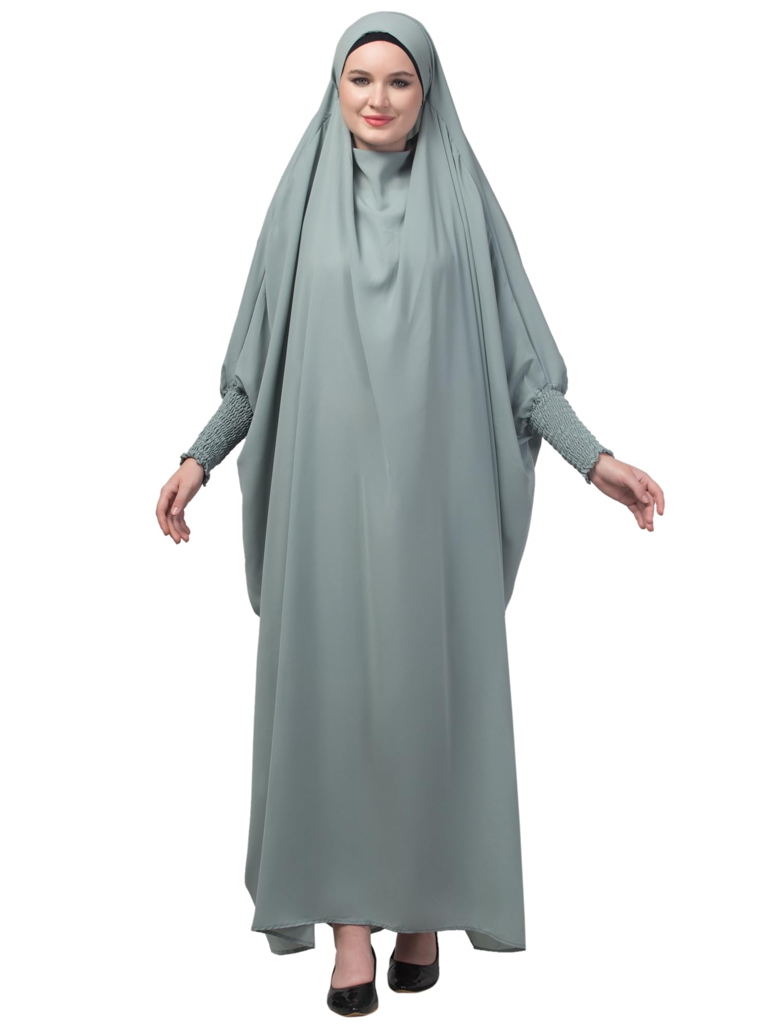 Smoking at sleeves with inbuilt Nose Piece Head To Toe Free Size Jilbab-image-45