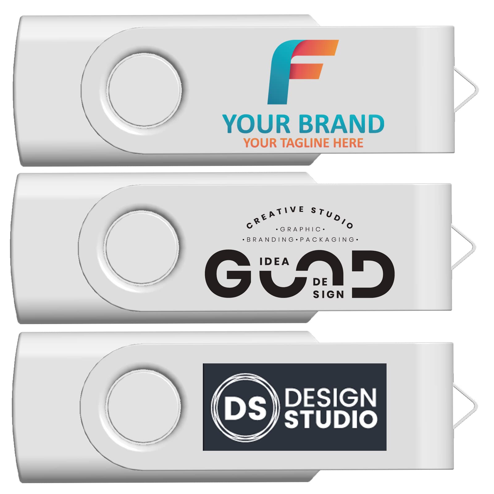 [25 Stück] USB-Flash-Laufwerk mit benutzerdefiniertem Logo 1GB 25er-Pack, JBOS Großpackung, personalisierte USB-Sticks mit Ihrem Logo, individuell gestaltete Werbeartikel - Weiß