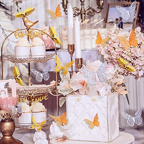 Image of SAOROPEB 3D Butterfly Wall Decor, 72 Pcs 3 Styles 3 Sizes, Removable Metallic Wall Decor Sticker Room Mural Decals for Kids Bedroom Nursery Classroom Party Decoration Wedding Decor DIY Gift (3 Color)