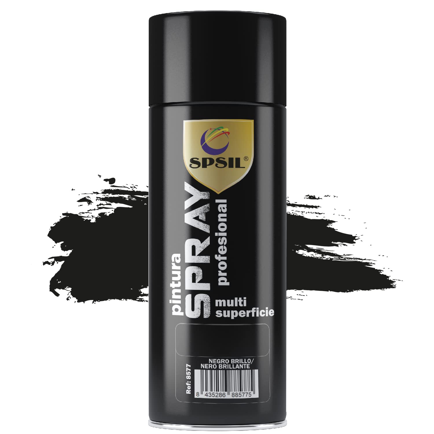 SPSIL Pintura Spray 400ml, Spray Acrílico para Metal/Madera/Plástico (Negro Brillo 8577, Paquete de 1), Envío desde España