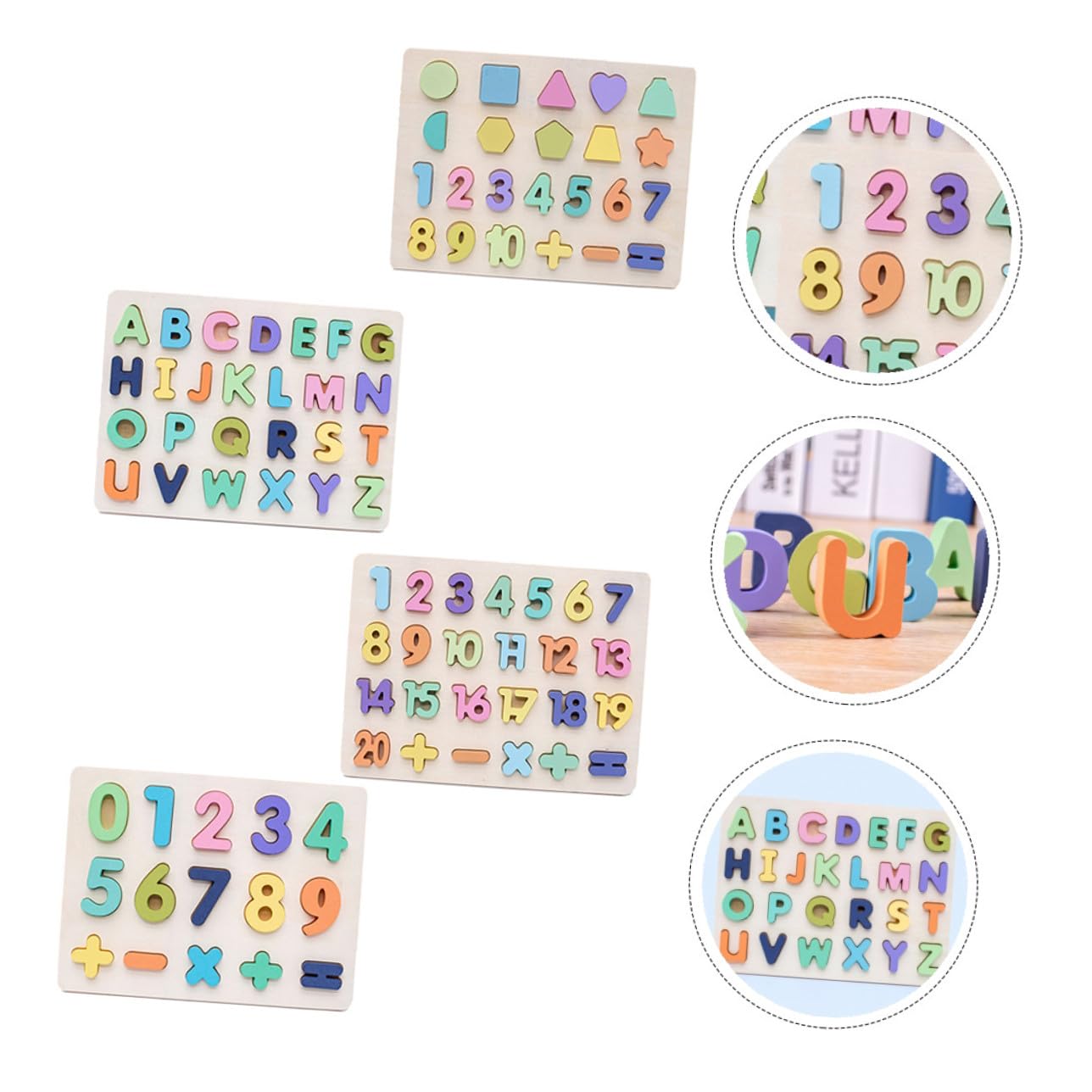 Puzzle in Legno Lettere e Numeri, 4 Elementi per Ragazzo Ragazza, Gioco Educativo Incastri, Superficie Liscia, Apprendimento Precoce
