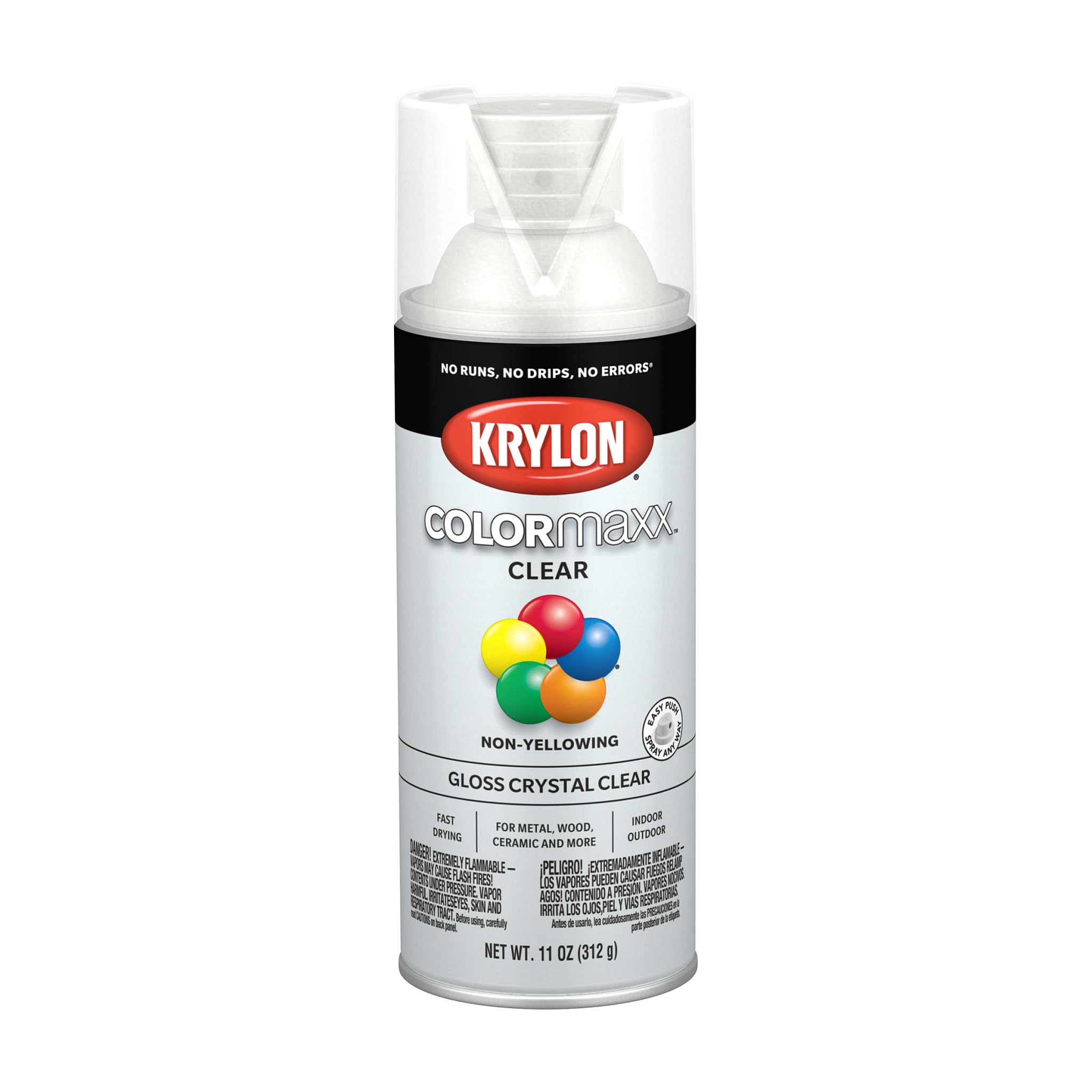Krylon K05515007 COLORmaxx Acrylic Clear Finish for Indoor/Outdoor Use, Gloss Crystal Clear , 11 Ounce (Pack of 1)