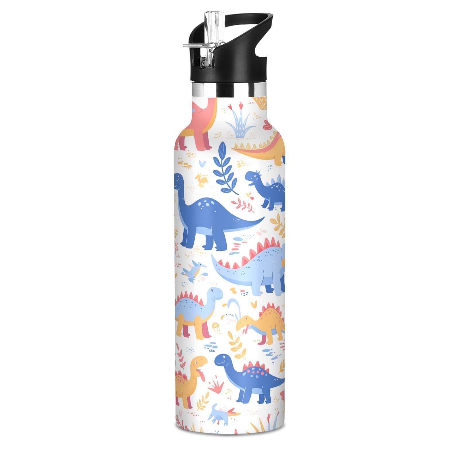 Kaaviyo Boys Pattern Cute Dinosaurs Playful Jungle Water Bottle Stainless Steel Jug Insulated Vacuum Cup For Girls(600Ml)