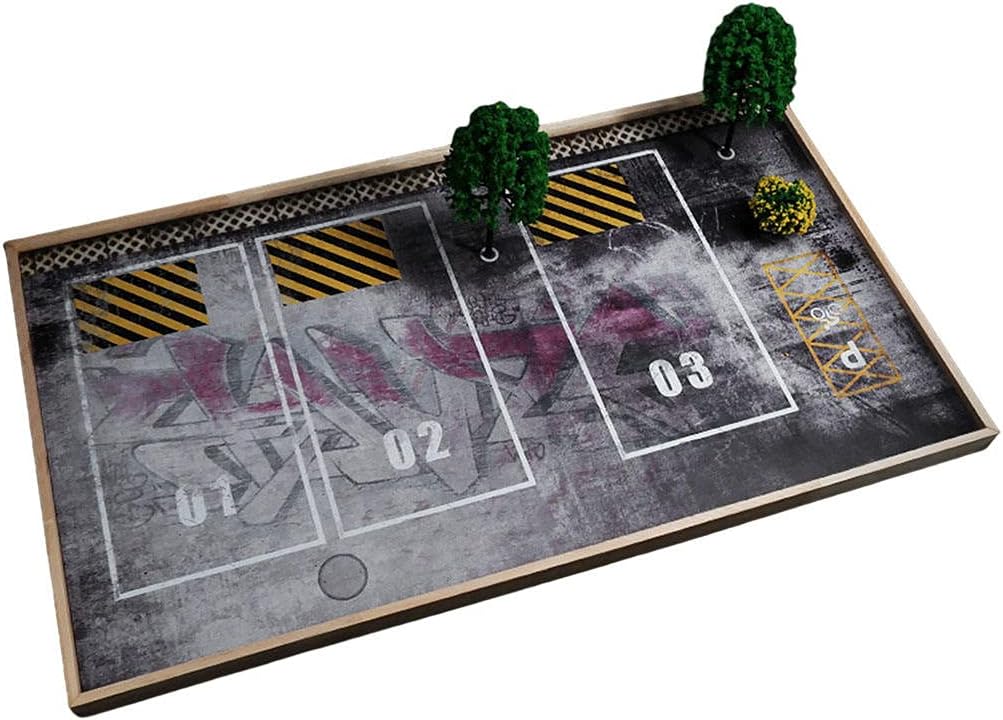 Best Cyber Deals 🔥 Almencla Miniature 1/24 Background Diorama Parking Lot Scene Garage w/ Tree Model Tabletop Dollhouse Decor - 3 Parking Spaces