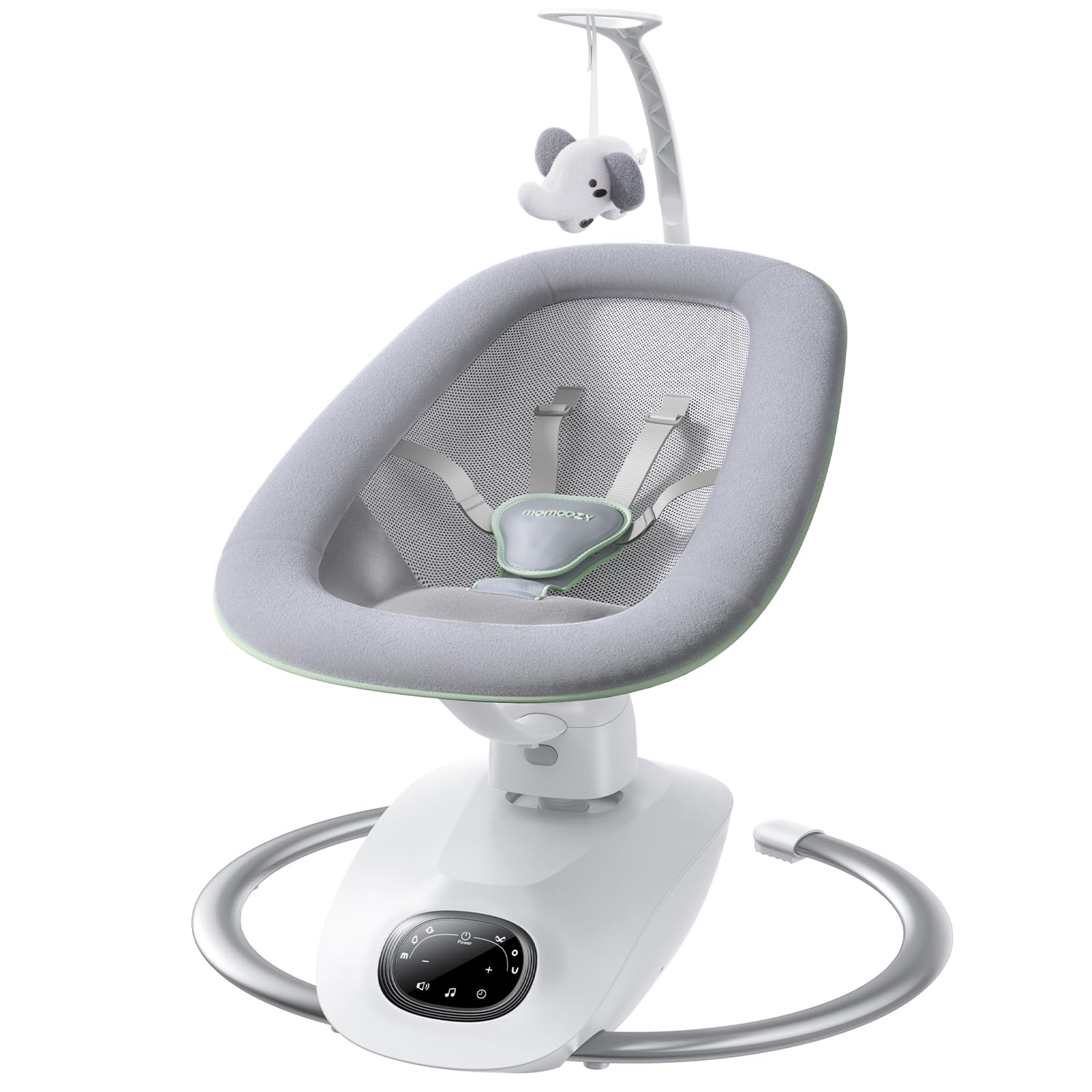 Momcozy CocoSway Balancelle Bébé Électrique, 3D-Motion, Télécommande, Gris | 6 Modes, 4 Vitesses, Siège Pivotant 180°, Transats, Balançoires, Nourrissons, Tout-petits, 5 Harnais, Berceuses