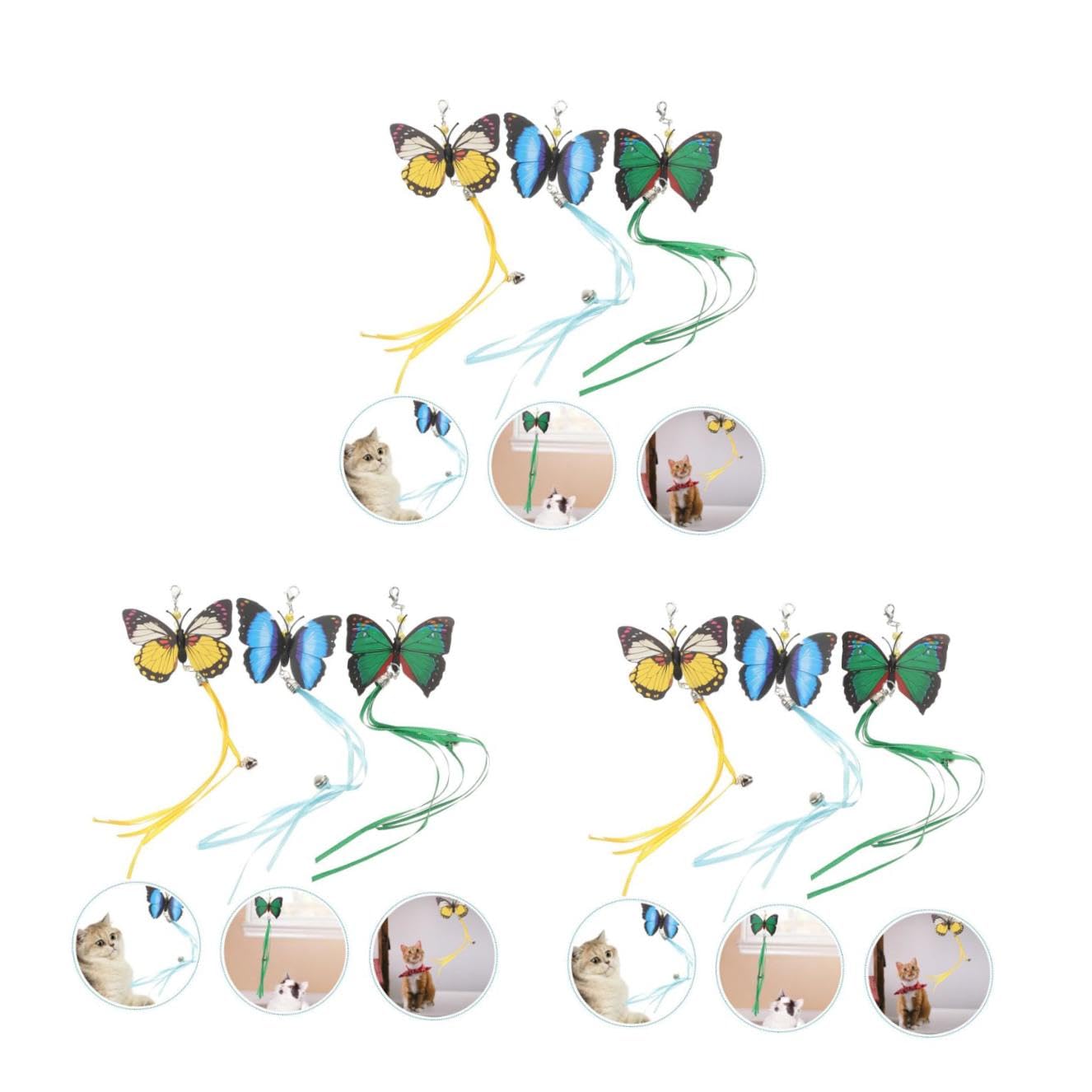 FRCOLOR 3sets Interactive Cat Toys Butterfly Kitten Teaser Replacement Stick Cat Play Toys 3pcs*3 — image 1