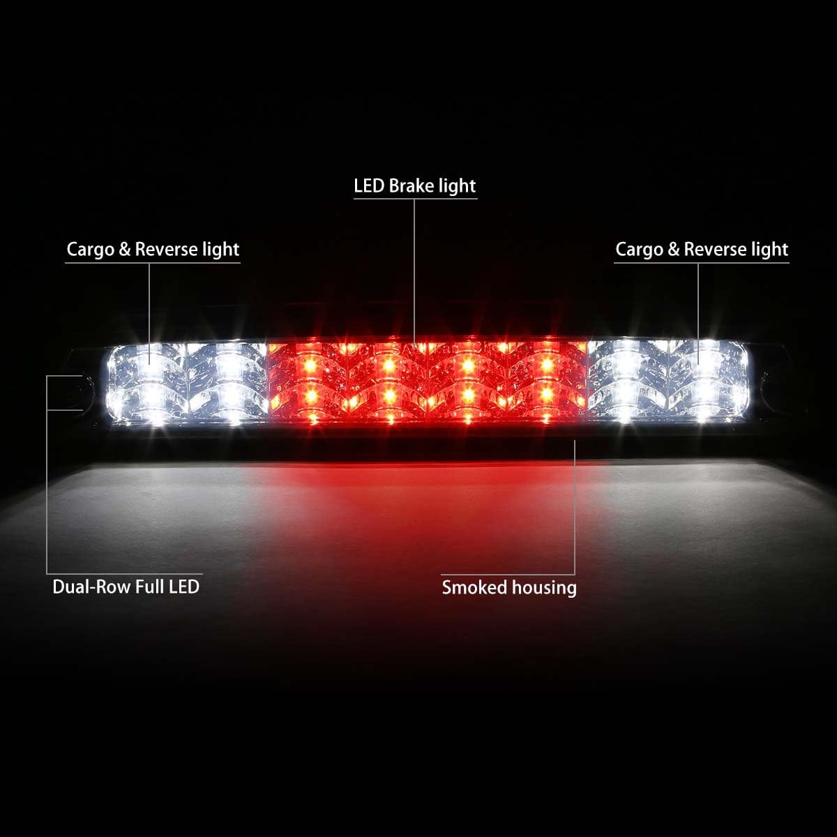 DNA MOTORING 3BL-DRAM94-LED-BK-SM Black Housing LED Third Tail Brake Light [Compatible with 94-01 Dodge Ram 1500/94-02 Ram 2500 3500]