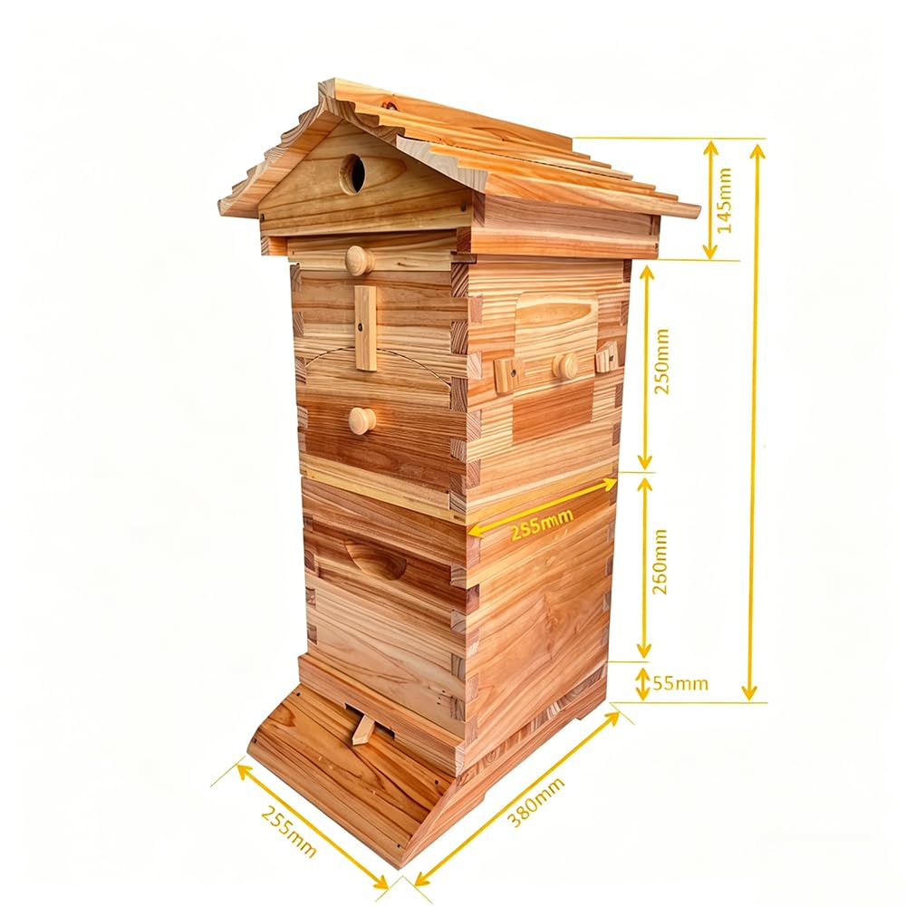 Kit de iniciación de colmena, caja de abejas de madera autofloreciente con marcos, bandejas de panal para principiantes y aficionados