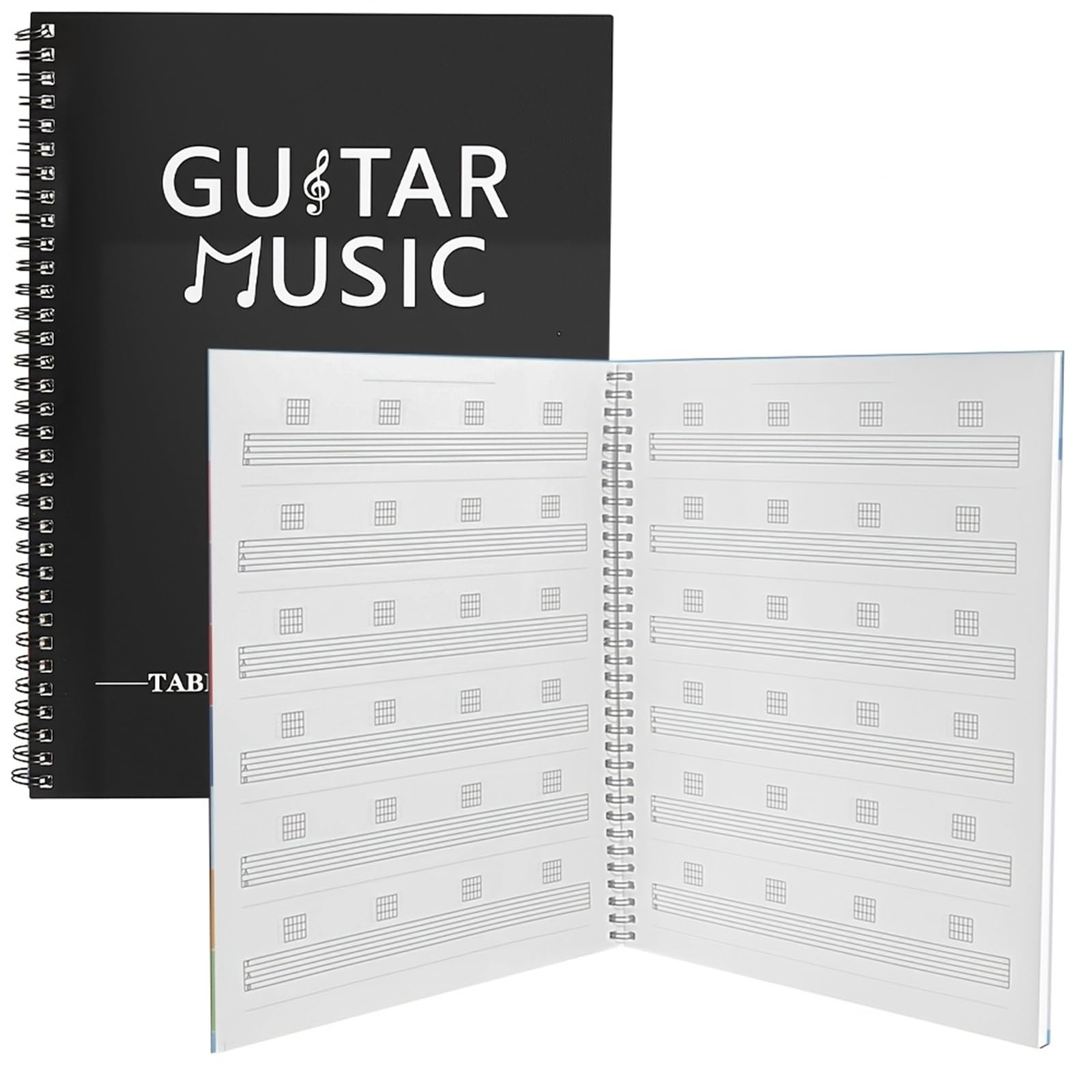 HETOETF Guitar Tablature Notebook, Blank Sheet Music Notebook, 100 Pages Blank Guitar Tab Paper with Chord Chart Poster and Tablature Staves