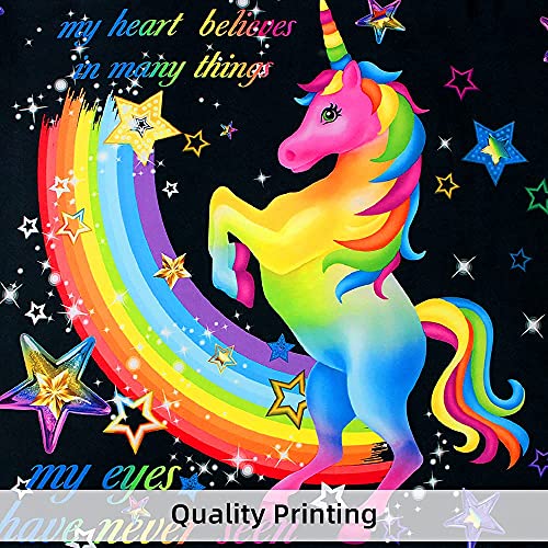 Sfj-Ca Unicorn Rainbow Comforter Cover Set Twin Size Unicorn Kids Bedding Set For Girls Black Cartoon Duvet Cover, 1 Comforter Cover + 2 Pillowcases #TOP6