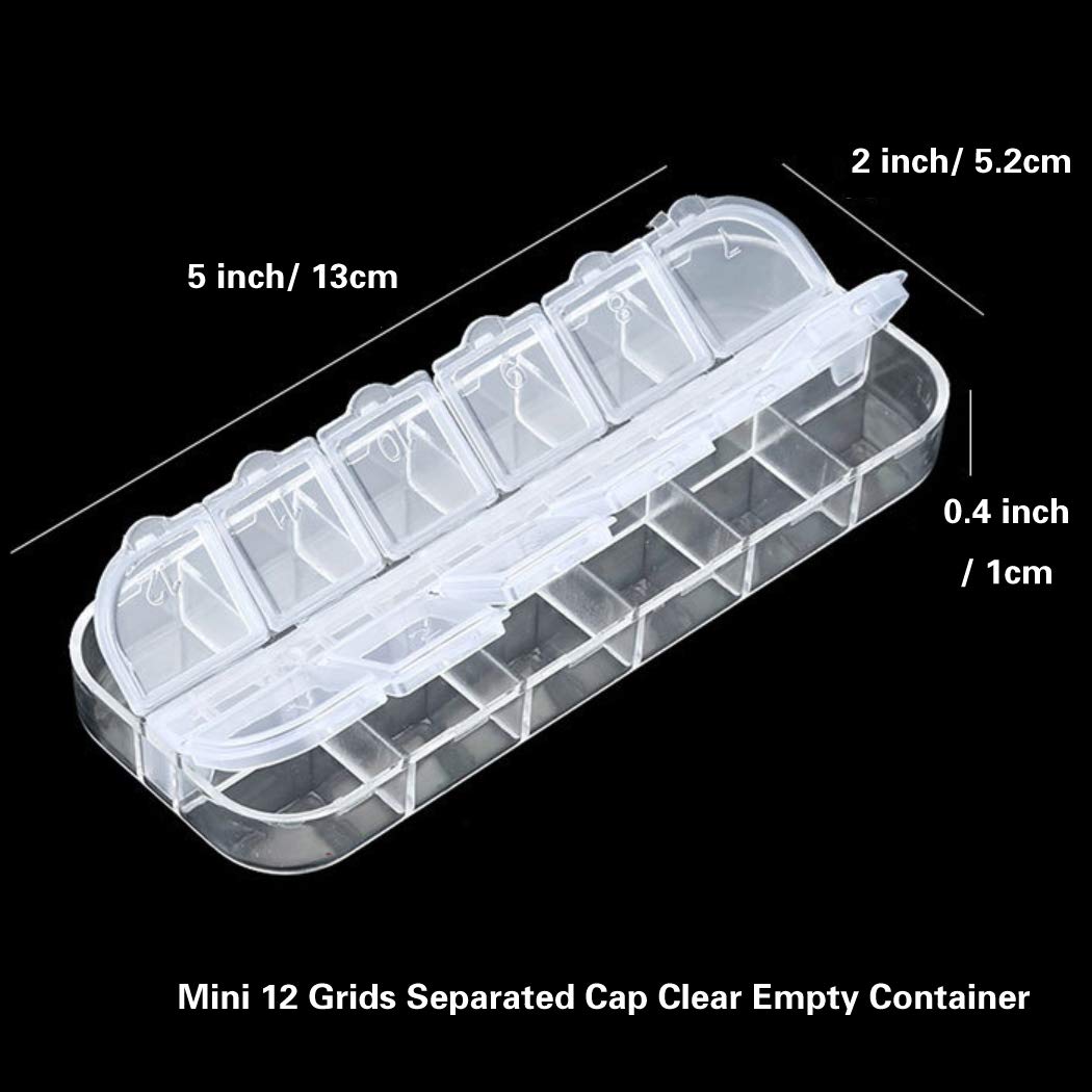 Lonkiktik 12 Grids Separated Cap Clear Empty Container Storage Case Box For Nail Rhinestones beads Organizer