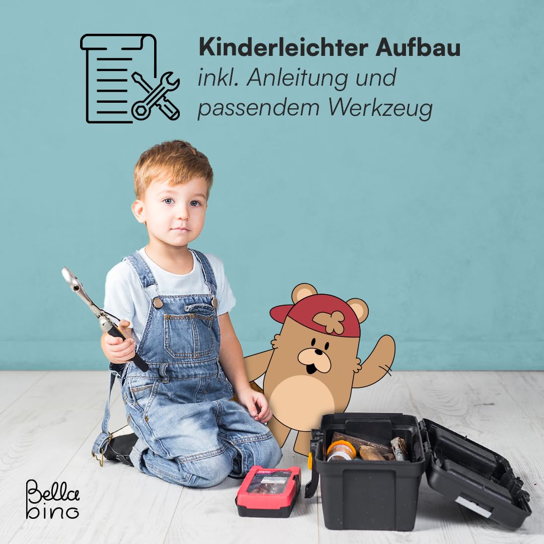 Bellabino Aki Kindersitzbank - 2in1 Kinderbank/Kindertisch aus Holz Natur - Montessori Wendebank für Kinderzimmer - multifunktionaler Kinderhocker mit 3 Sitzhöhen aus Birke - Hocker 80 x 35 x 35 cm