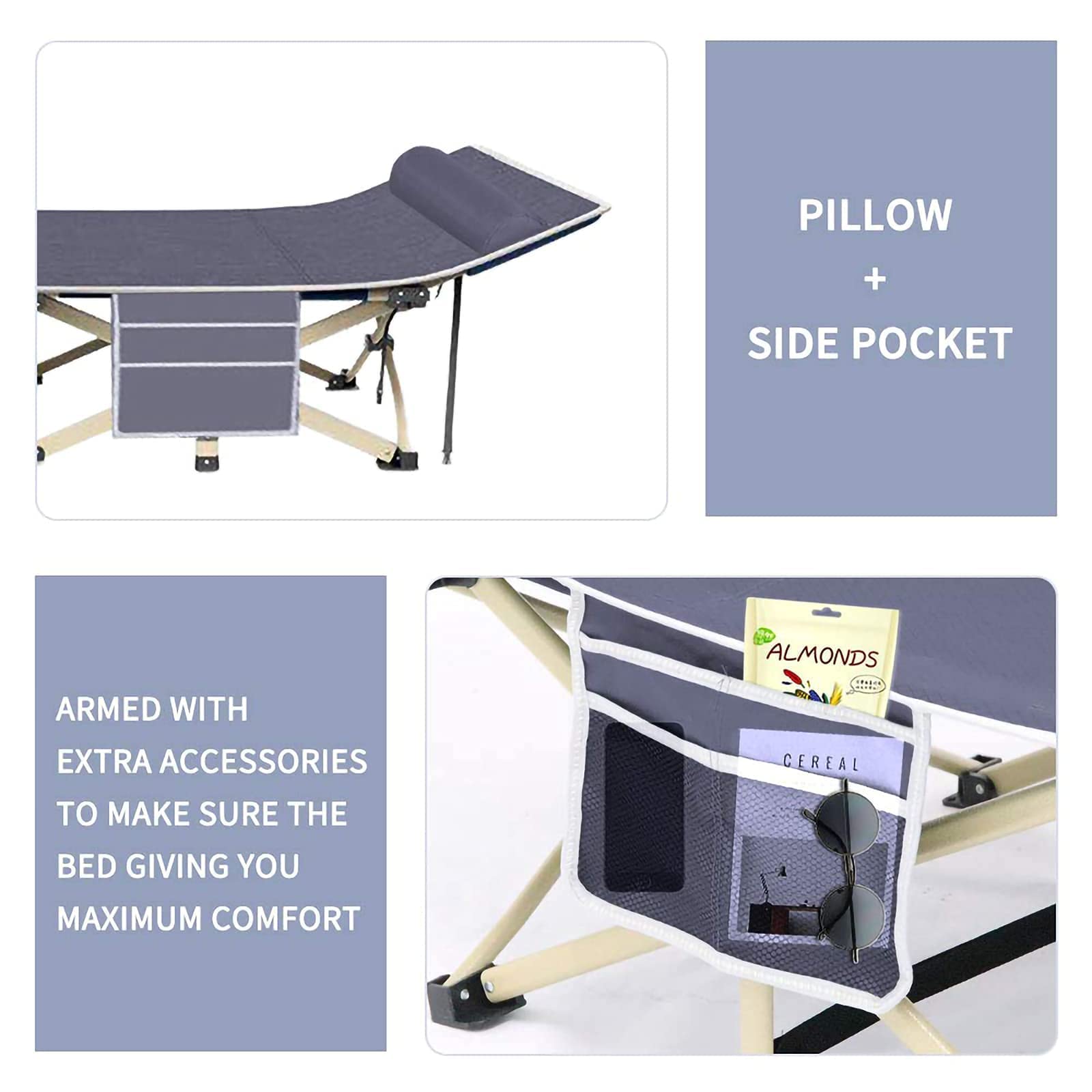 HOMCENT Cuna de Camping Plegable, Cama de Camping, portátil con Bolsa de Transporte Plegable de Acero