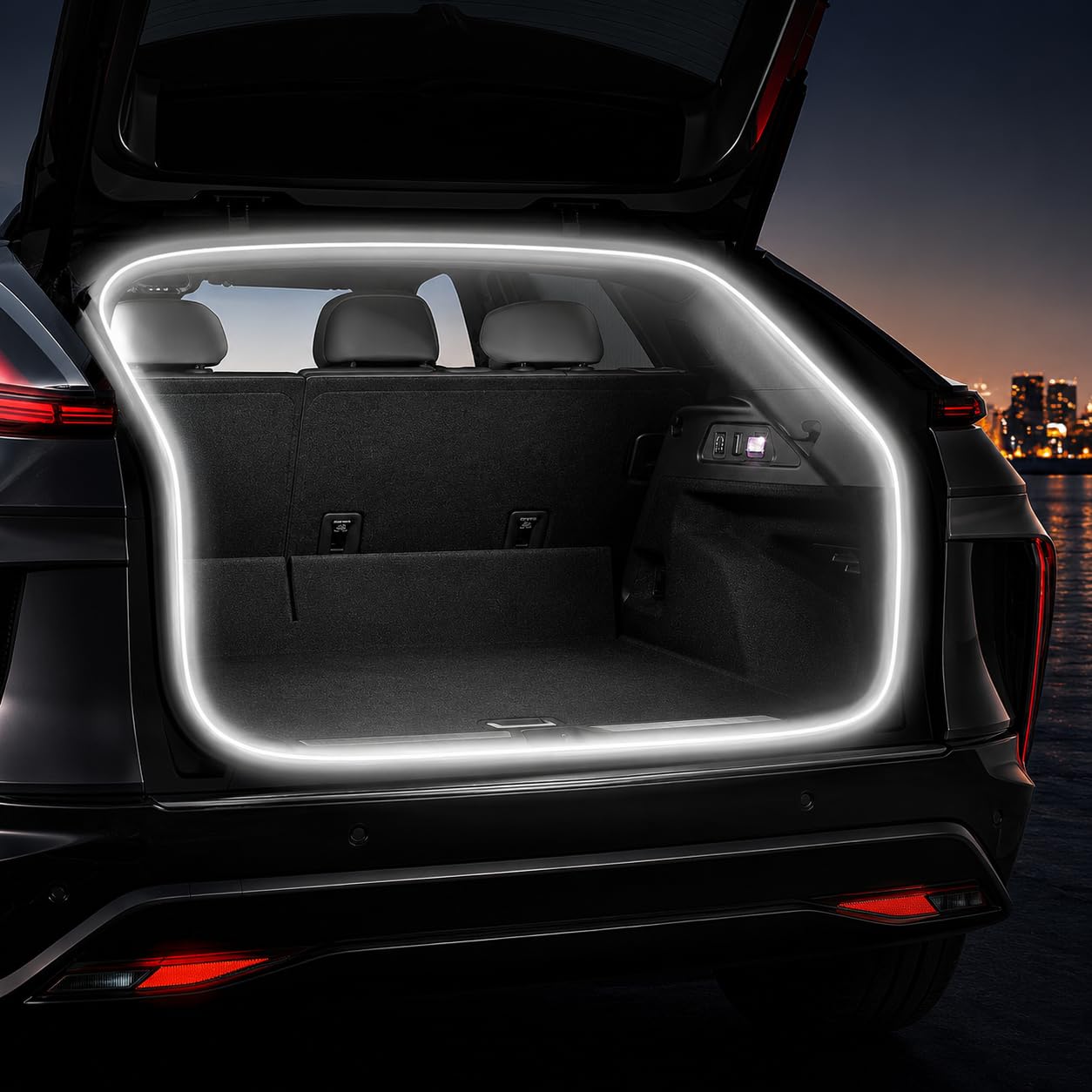 Taśma świetlna do bagażnika 4 m, Dynamic Flowing Car Trunk Strip, oświetlenie bagażnika, taśma LED, automatyczny czujnik, do dekoracji bagażnika samochodowego (biała)
