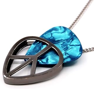 PICKRING Peace Shaped Guitar Pick Holder Necklace for Guitarists/Guitar Picks Keeper Storage Pendant Necklace Stainless Steel Music Lovers Musicians Gifts (Metal Black)