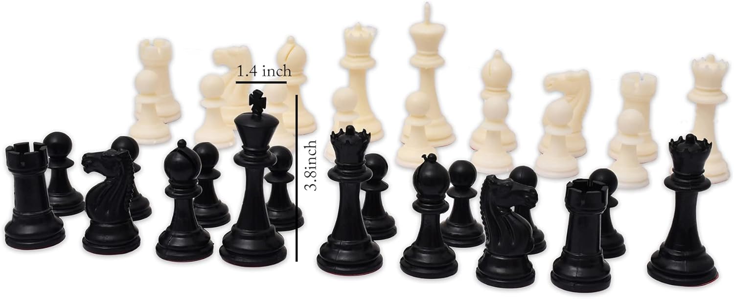 Durable Plastic Tournament Chess Pieces with 2 Extra Queens - Complete Set of 34 Standard Size Chessmen Staunton Coins (3.8" Inch King Height)