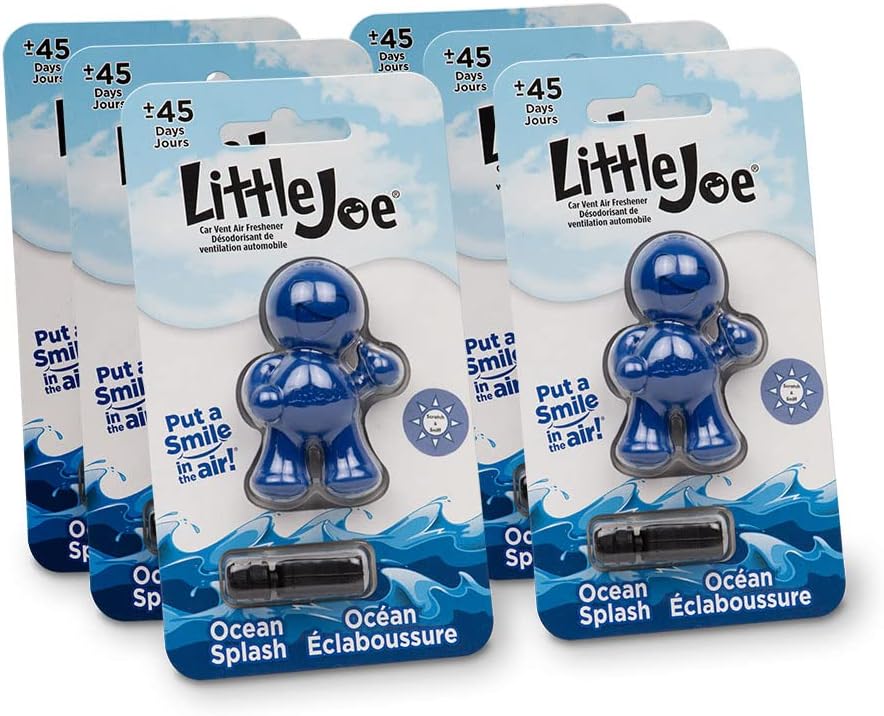 Little Joe 96403-6PK Ocean Splash Scent Car Air Freshener Vent Clip, Fights Odors for up to 45 Days, Long-Lasting Freshness, Cute Car Odor Eliminator, Pack of 6