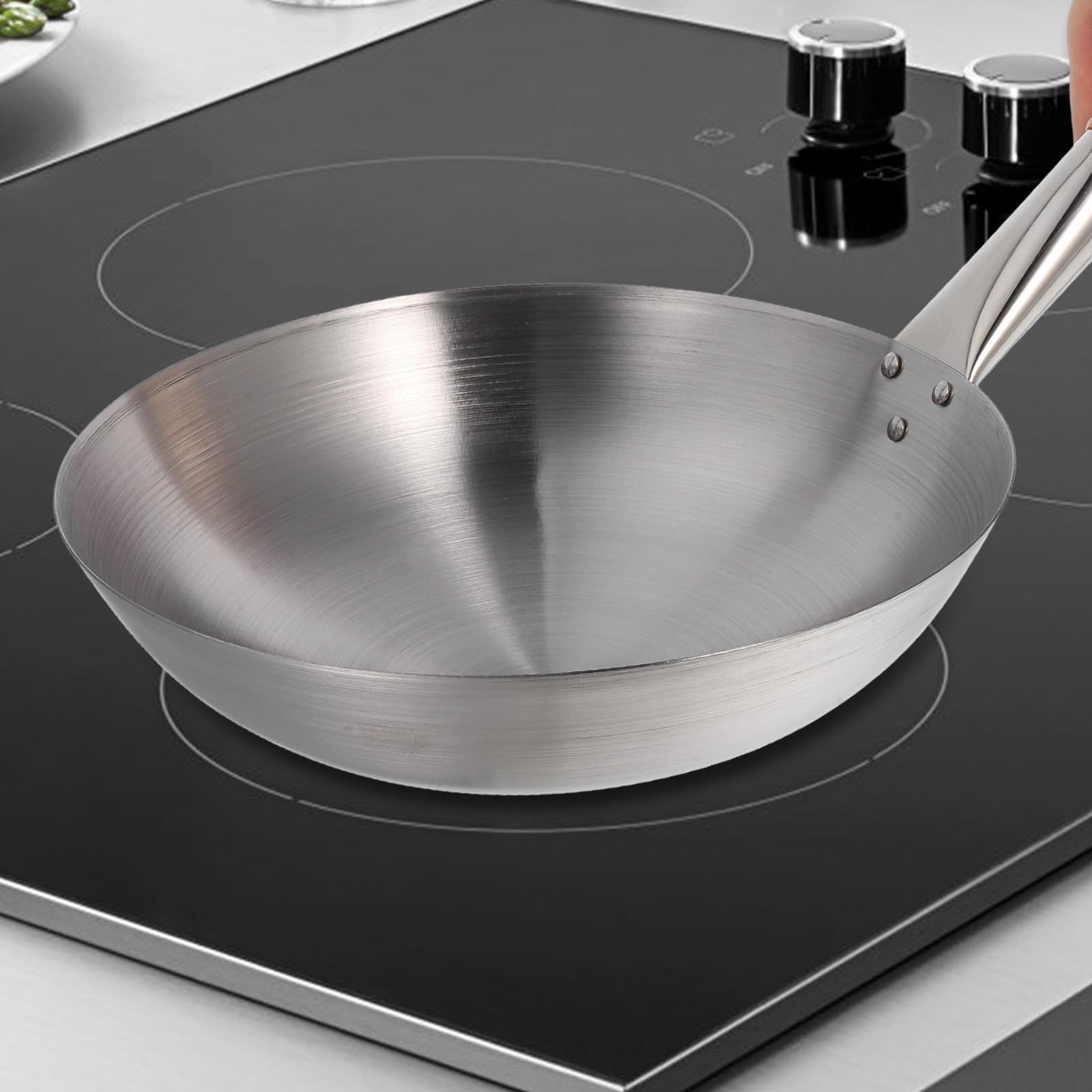 Wok Friggere Verdure per Resistente alla Corrosione in Acciaio Inossidabile Manico Singolo Ergonomico Argento Uso Quotidiano Cucina