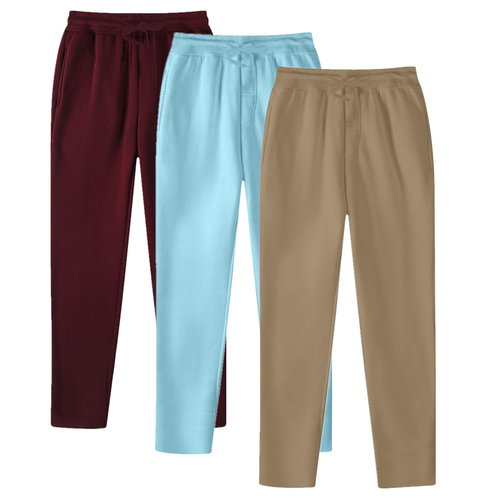 BFYSFBAIG Joggers for Men UK 3-Pack, Elastic Waist Tracksuit Bottoms Open Hem Wide Leg Trousers with Drawstring, Jogging, Working, Gym & Lounge (Wine+Sky Blue+Khaki,3XL)