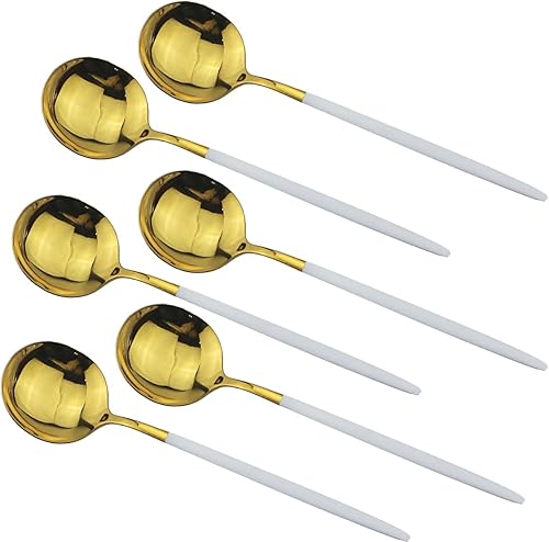 Miniatura 4 de Gugrida Cubiertos de oro blanco pulido brillante, diseño ligero, 36 piezas de acero inoxidable, juego de cubiertos para 6 incluyendo tenedores,