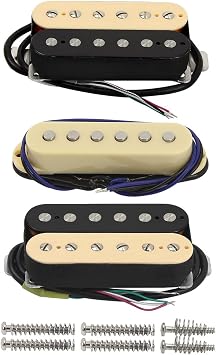 3 Pcs HSH Electric Guitar Humbuker Pickups Set with Alnico 5 Magnet Single Coil Pickup Replacement for Neck/Middle/Bridge Pickups Squier Strat ST Style Guitar zebra and yellow