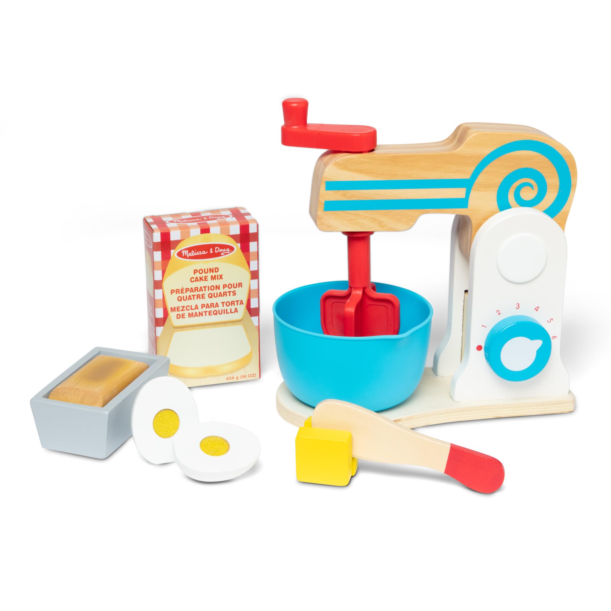 Melissa & Doug Wooden Make-a-Cake Mixer Set | Pretend Play | Play Food | 3+ | Gift for Boy or Girl Age 3+