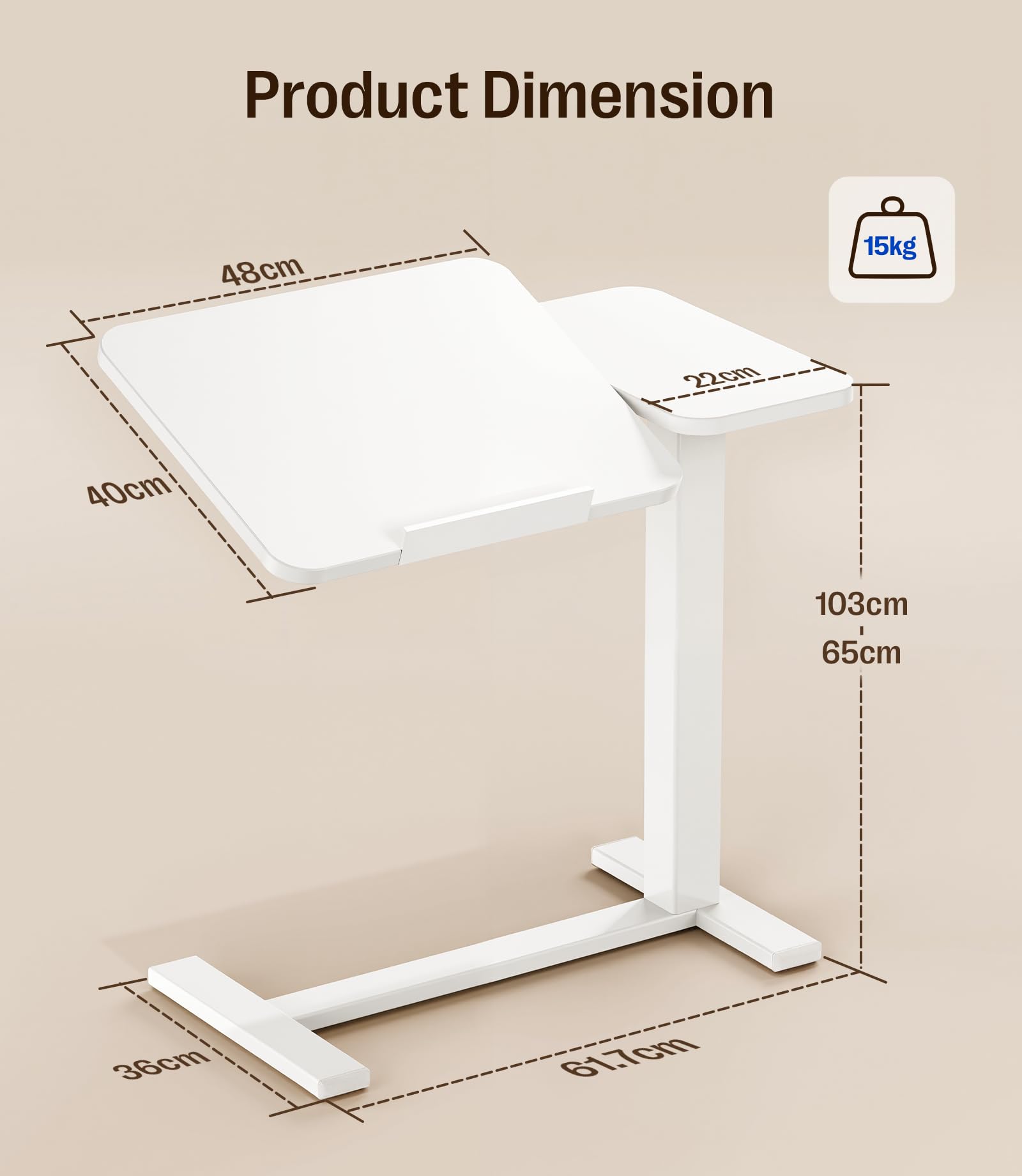 MAIDeSITe Table d’appoint en Forme C avec roulettes, Table réglable en Hauteur avec Plateau inclinable Double et butée, idéale pour Soins, Lecture et télétravail（Blanc）