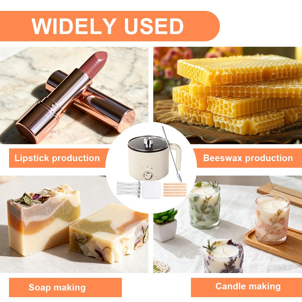 Garnek do topienia wosku, do produkcji świec, inteligentny garnek do topienia wosku, zestaw dla dorosłych początkujących, z knotami, naklejkami na knoty, łyżka do mieszania