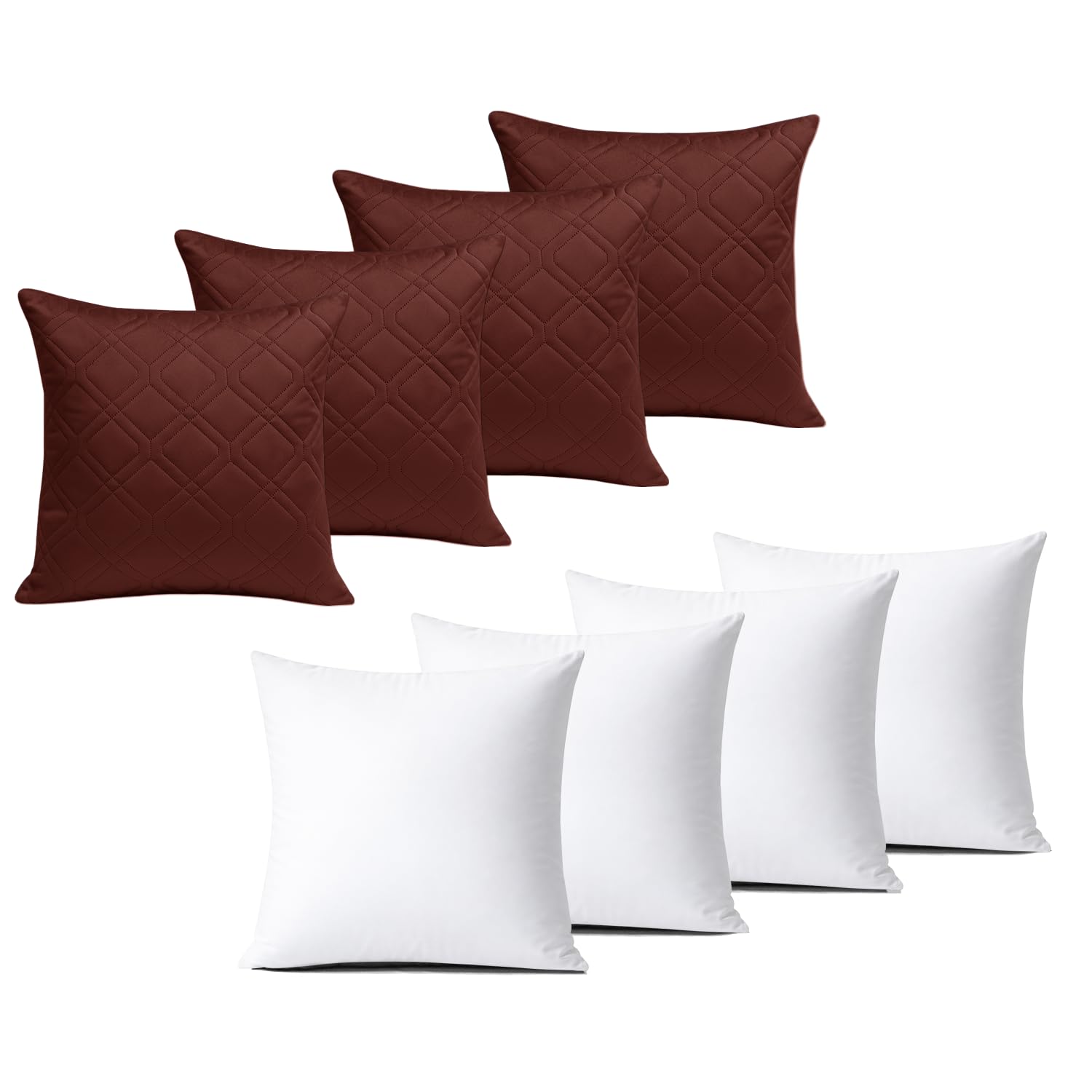 BedLooms Cushions with Covers Included 45x45 cm Burgundy Pack of 4 (4-Cushion Covers + 4-Cushion Inners) Ultrasonic Diamond Velvet Square Throw Pillow Cases with Invisible Zipper for Sofa Bedroom