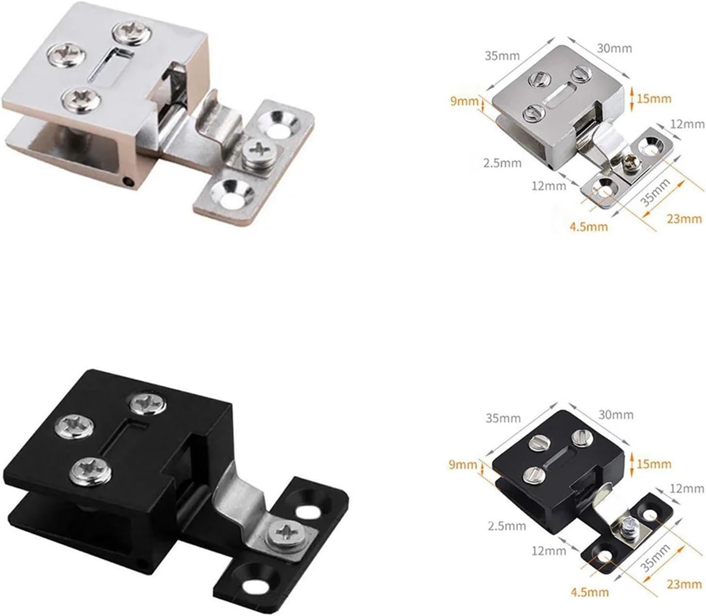 Door Hinge Cabinet Hinges Glass Door Hinge Shower Glass 1pc Black/Silver Cabinet Gate Clamp Cupboard Display(Silver)