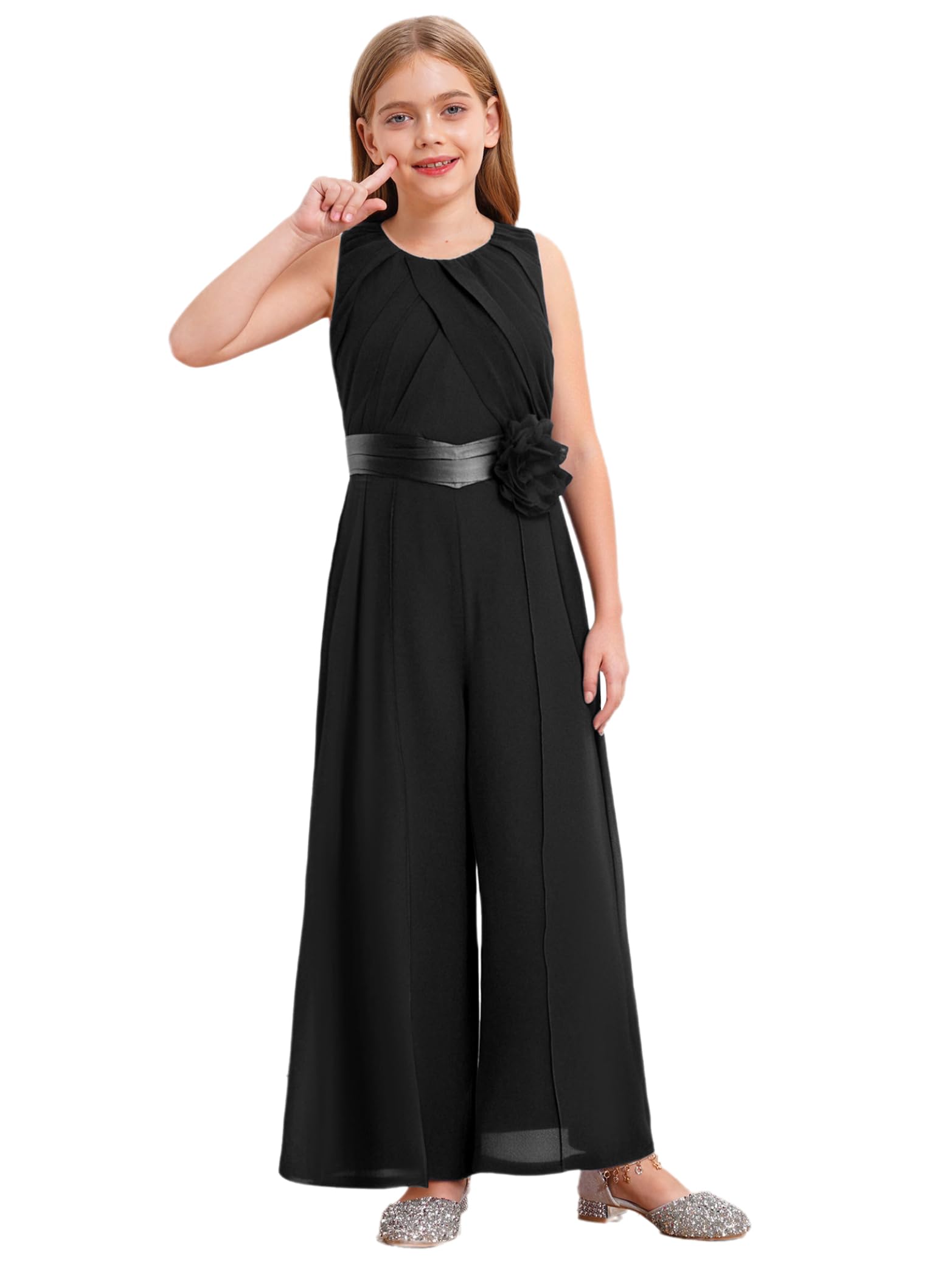 Yhong Combinaison de Fête Sans Manches pour Filles Barboteuse de Fête d'anniversaire Salopette de Communion Cocktail Combishort 7-16 Ans