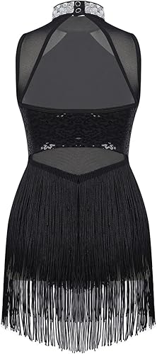 Miniatura 3 de YiZYiF Vestido de baile latino con borlas de lentejuelas para niñas Jazz Tango Rumba Salsa Salón Traje de baile