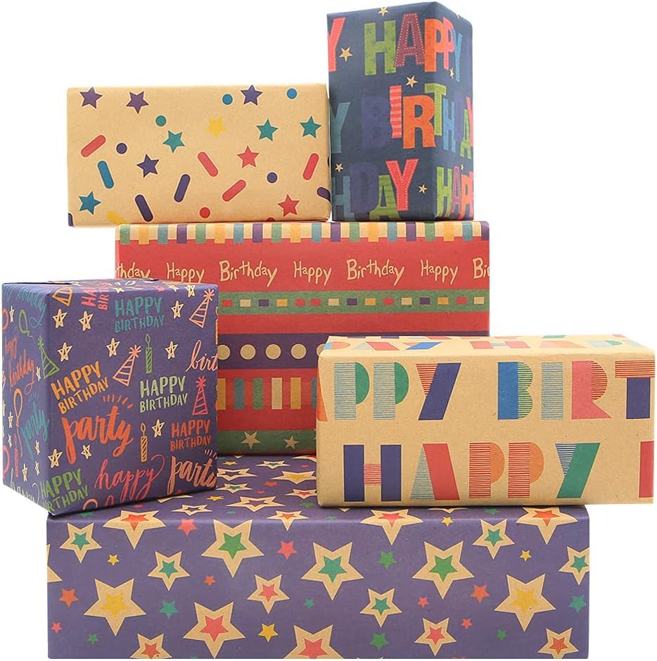 Premify 6-Brown Gift Wrapping craft Paper with Sticker Tape And Two Rope Set(50×70cm) Durable Gift Wrap Set For Birthday Party, Valentines Day, Wedding, Baby Shower, Bridal Shower