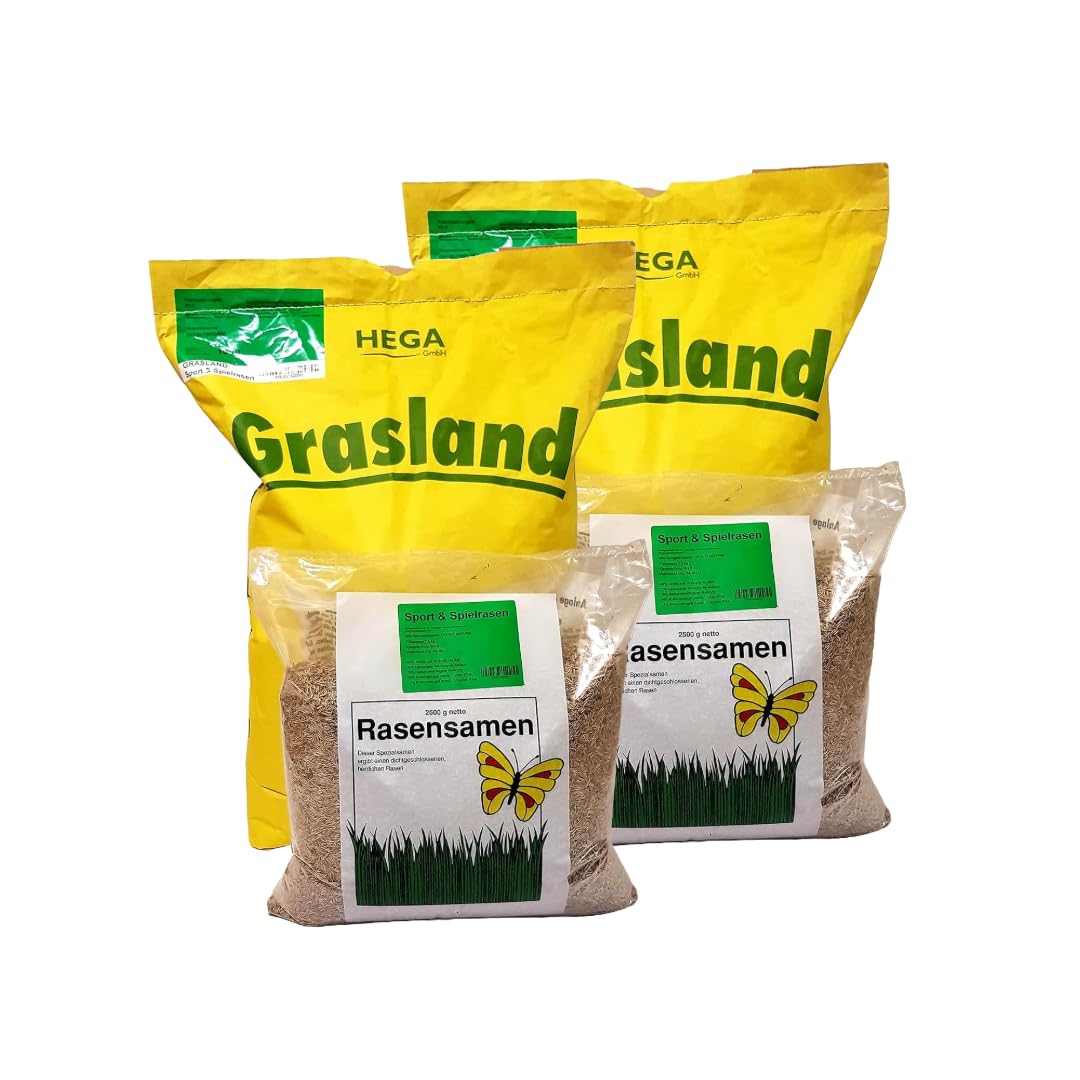 2 x 10kg HEGA Grasland Rasensamen Sport und Spiel, Grasamen, Zierrasen, Sportrasen, Spielrasen, Rasen, robust und widerstandsfähig, kontorliert und zertifiziert, hitzersestent