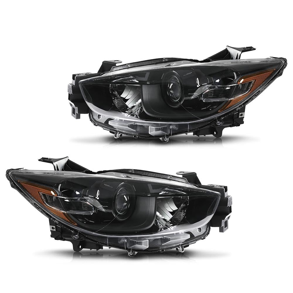 CHEDA Pair Headlights Assembly Compatible with Mazda CX-5 (submodel: Grand Touring, GS, GT, GX, Sport) 2013-2016 Factory Headlamp Clear Lens Black