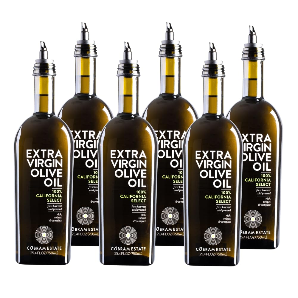 Cobram Estate California Select Extra Virgin Olive Oil - First Cold Pressed, Non-GMO, Keto Friendly, High in Antioxidants, Fruity & Balanced - Cold Pressed Olive Oil Bottle EVOO - 750 ml (Pack of 6)