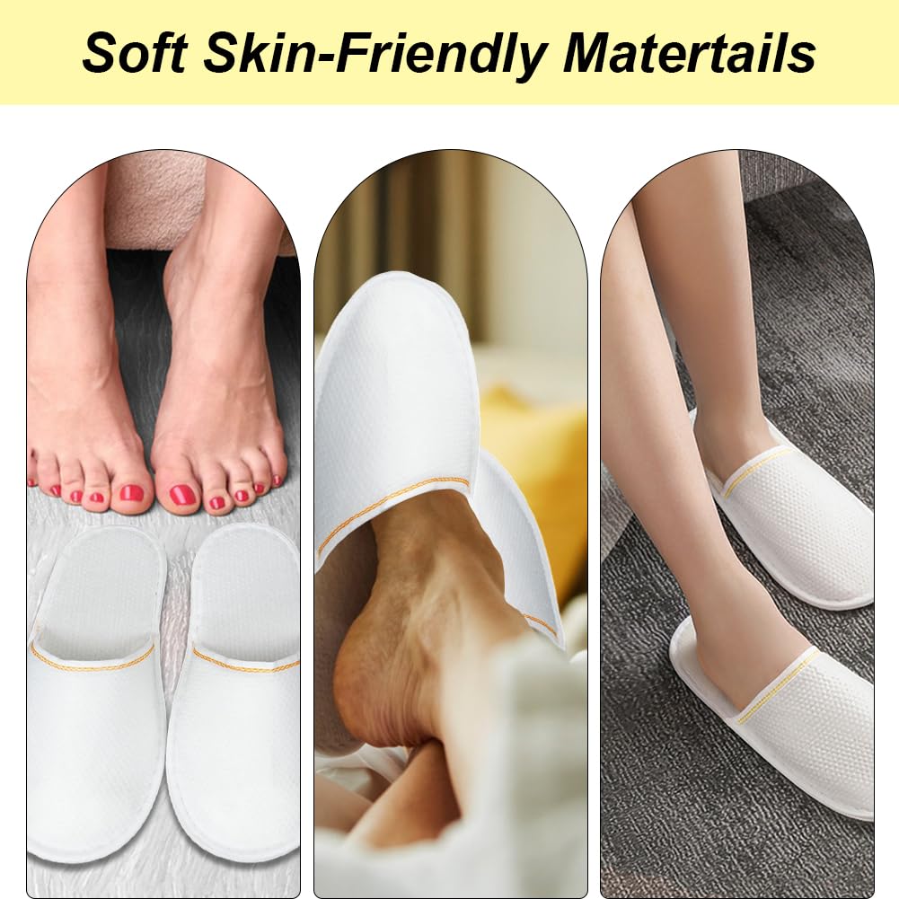 Chaussons Jetables,Chausson Hotel,Chaussons Invités,10 Paires Pantoufles Antidérapantes Lavables,Confort Doux,pour hôtels et spa,Voyage,Événements et Usage Commercial (Unisexe)