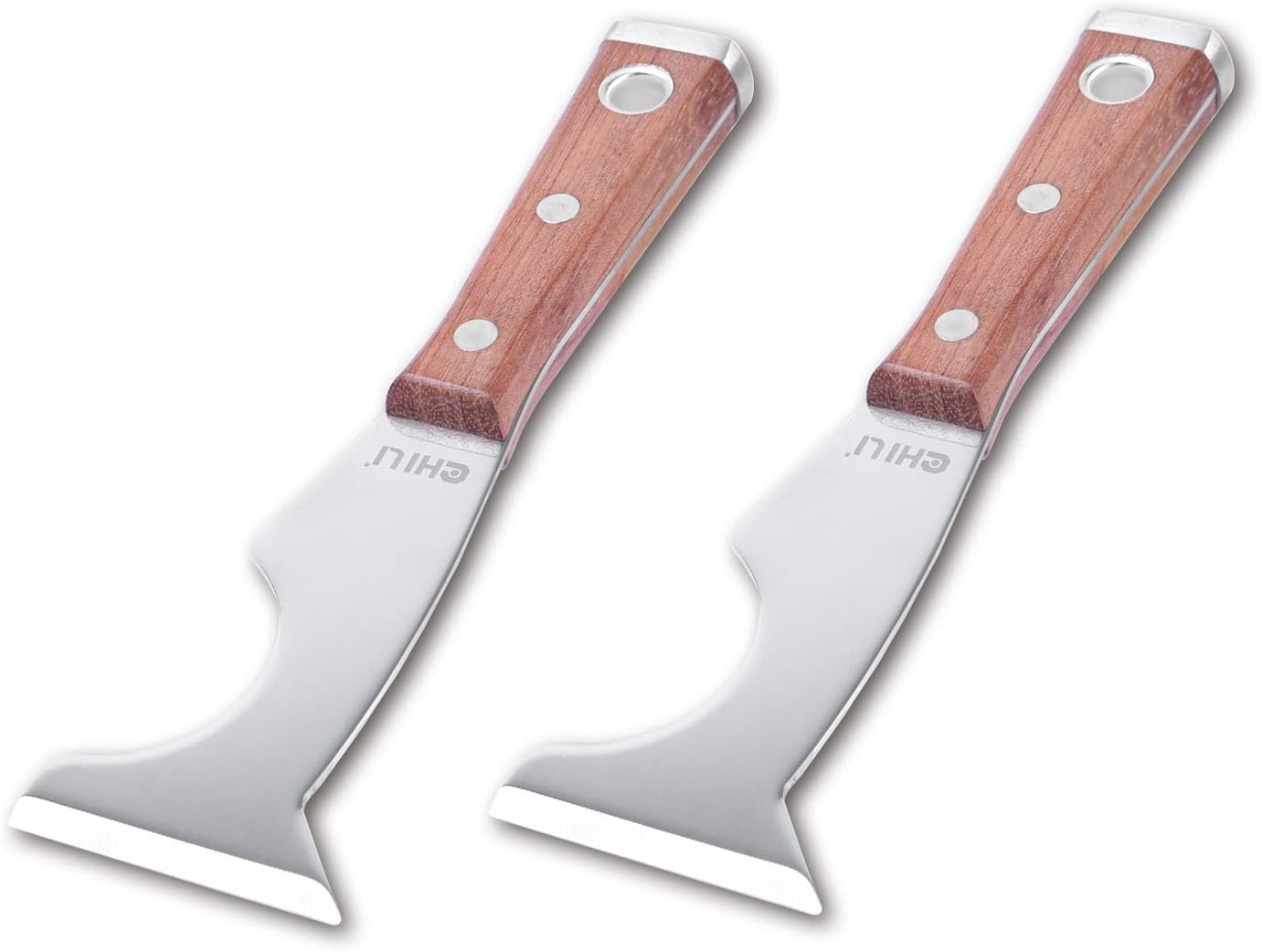 CHILI Tools 2PC. 5 IN 1 Stainless Steel Paint Scraper With Wooden Handle Hammer End, Made In Taiwan