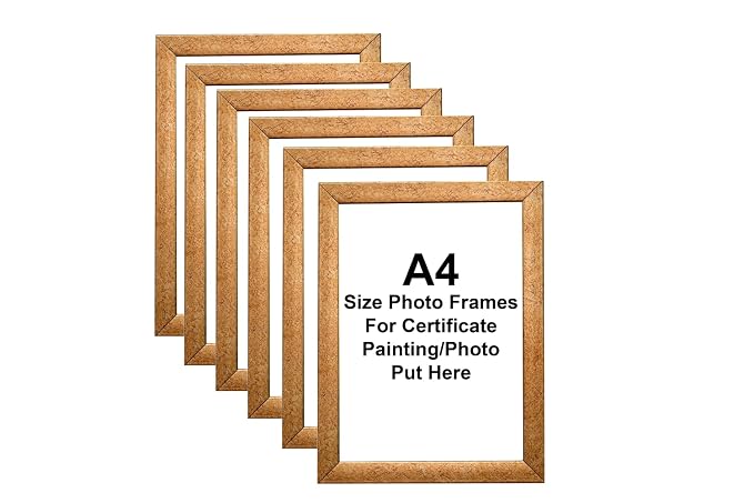A4 Size Certificate, Document Photo frames set of 6 flexiable glass (acrylic) & synthetic wood wall hanging customized frames For Home Decoration, Living Room, Office Decoration, gift in awards (8.2 x 11.6 inch) texture golden color