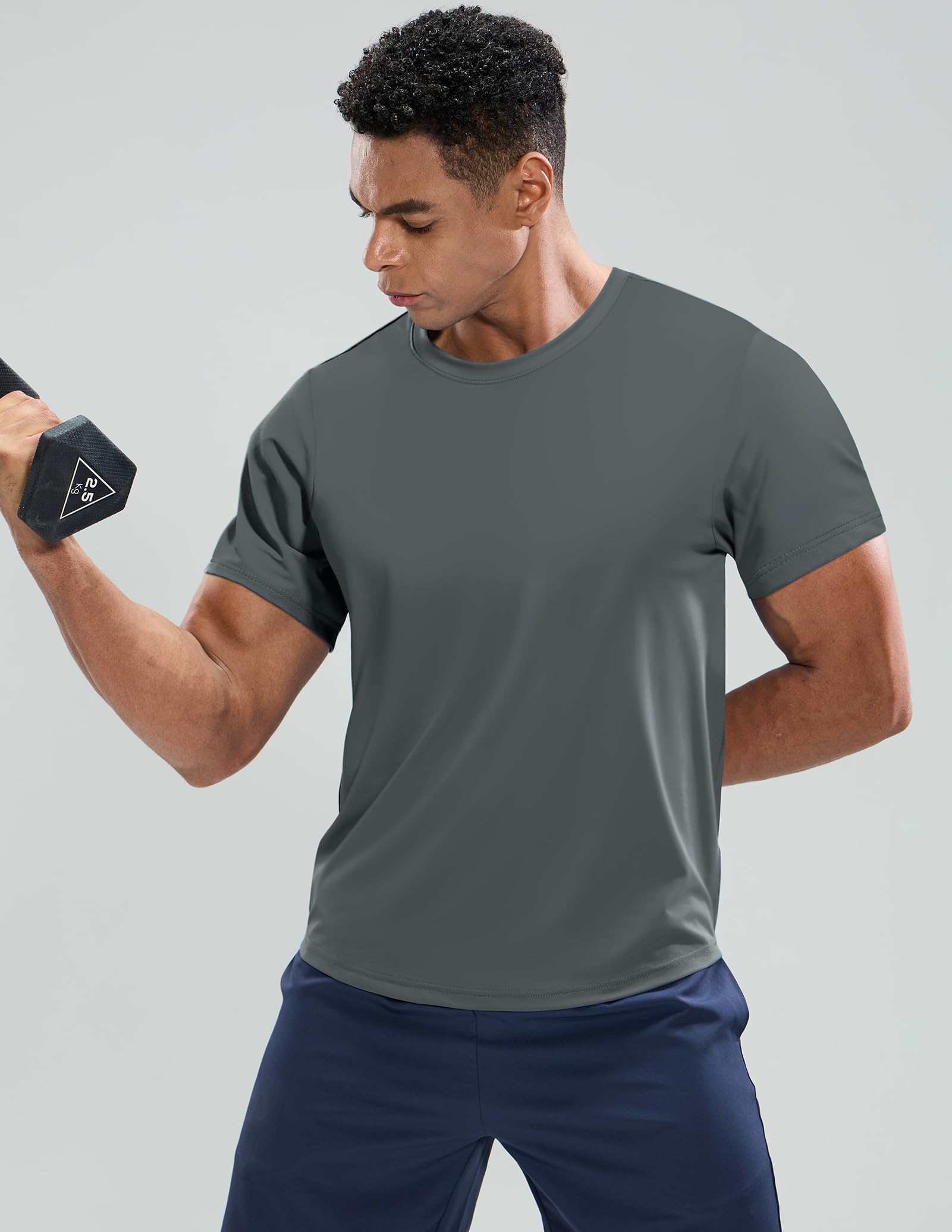 MIER Camisetas de entrenamiento para hombre, ajuste seco, manga corta, atlético, gimnasio, correr, ligeras, de poliéster, UPF 50+