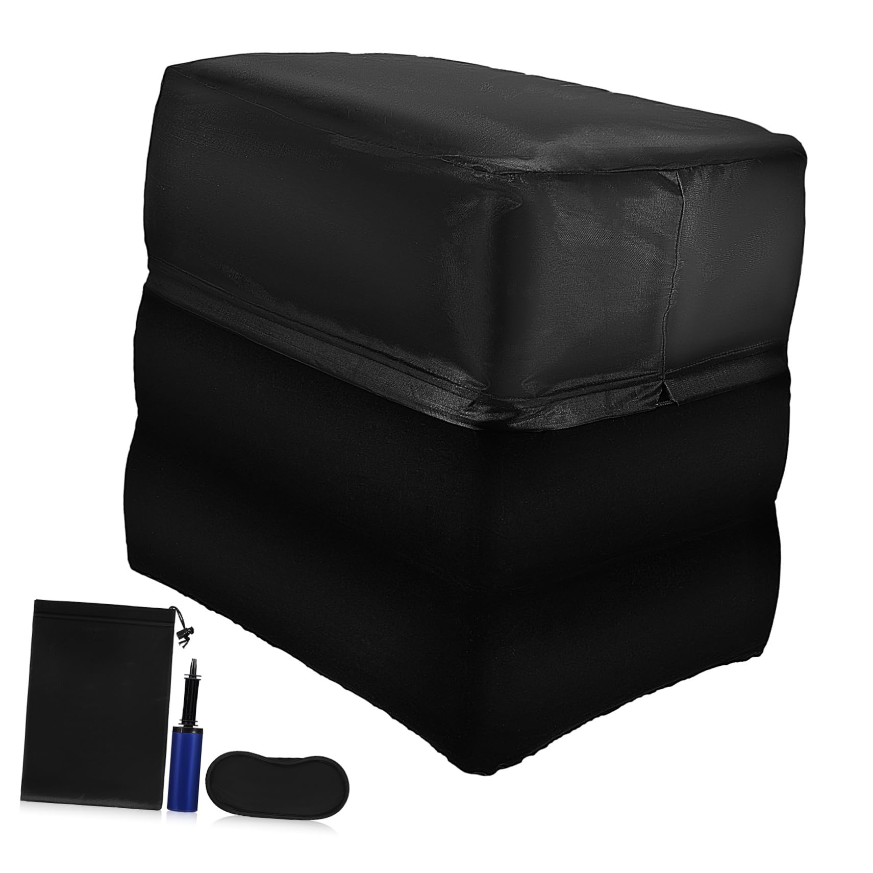 Inflatable Travel Foot Rest with Adjustable Height Portable Leg Rest Pillow for Airplane Car and Train Includes Pump Storage and Dust Cover for Maximum Comfort