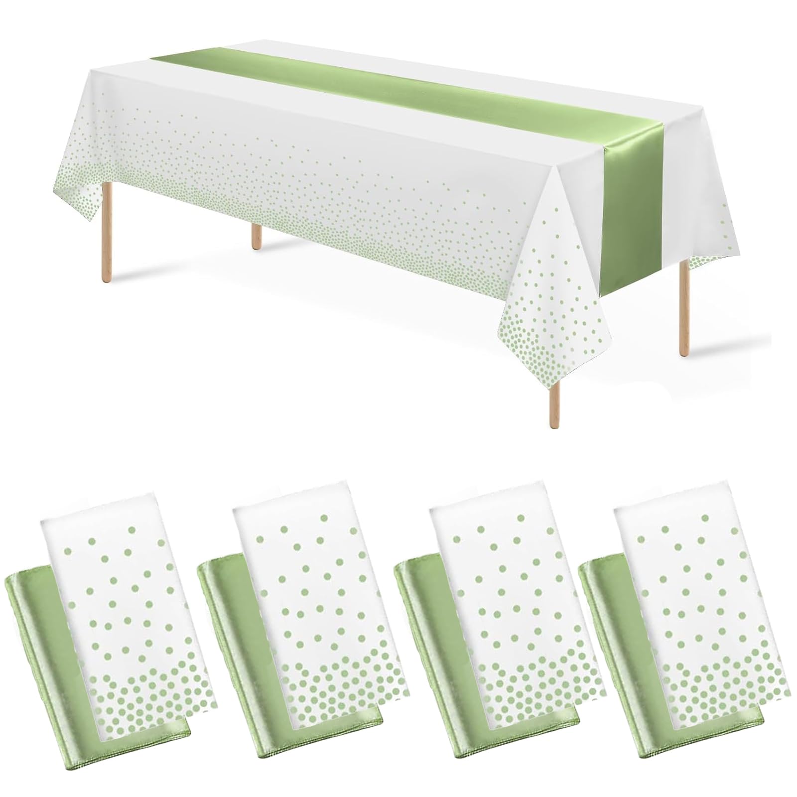 Auxemuen 8Packs Disposable Rectangle Plastic Party Tablecloth,137 * 274 cm for Rectangle Tables Cloths for Parties, Events & Weddings, Indoors Outdoors (White and Sage Green, 137 * 274cm+30 * 274cm)