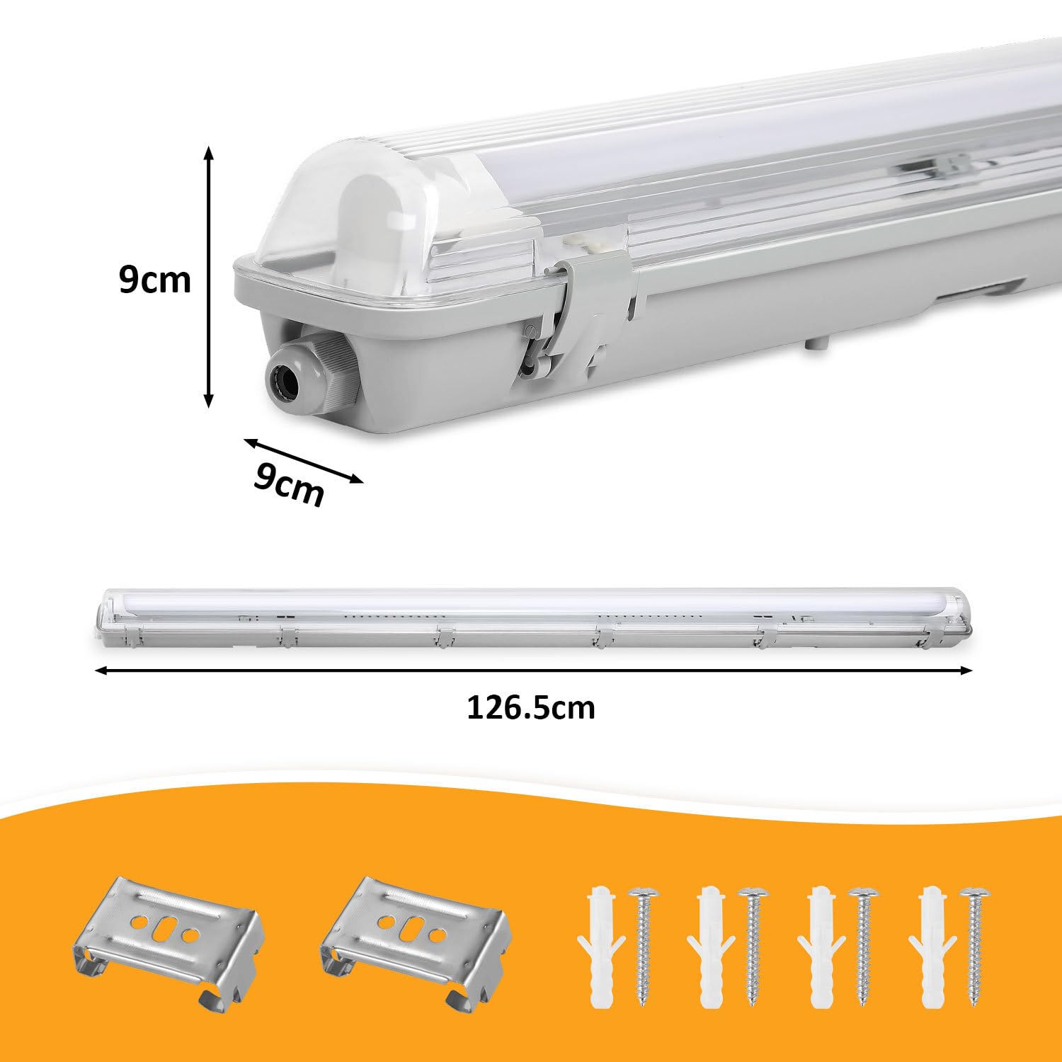 6er Set 120cm LED Feuchtraumleuchte, IP65 Wannenleuchte Gehäuse inkl. 18W T8 Röhren (1800lm), 4000K Neutralweiß, Deckenlampe für Garage & Werkstatt