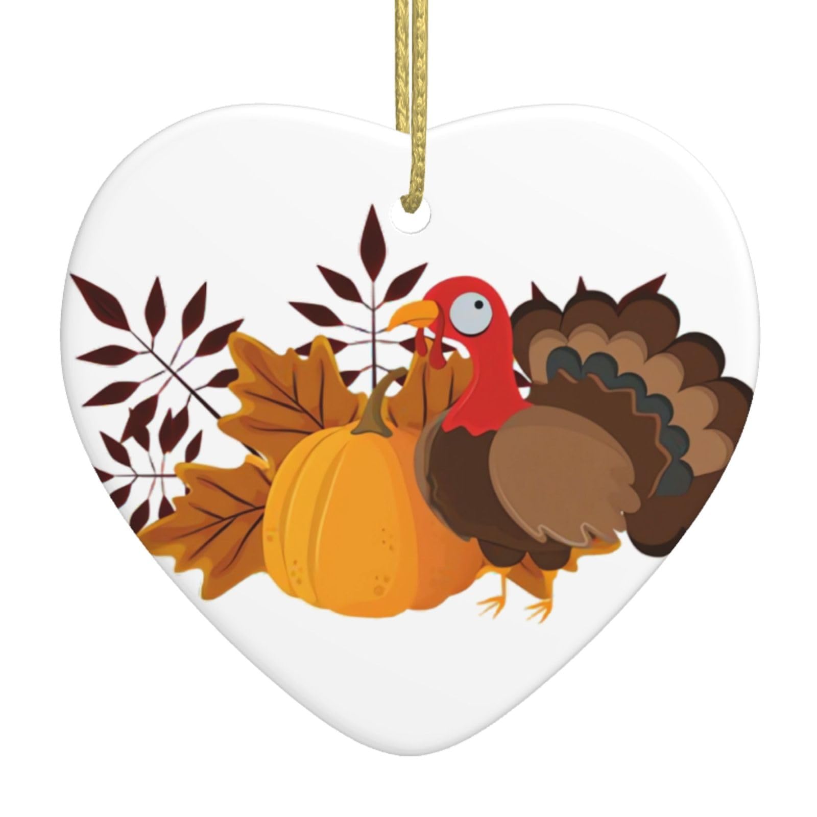 Qazwzml White Happy Thanksgiving Turkey Pumpkin A 2.9-Inch Ceramic Christmas Ornament With A Printed Heart Is Perfect For Windowsills Fireplaces And Living Rooms