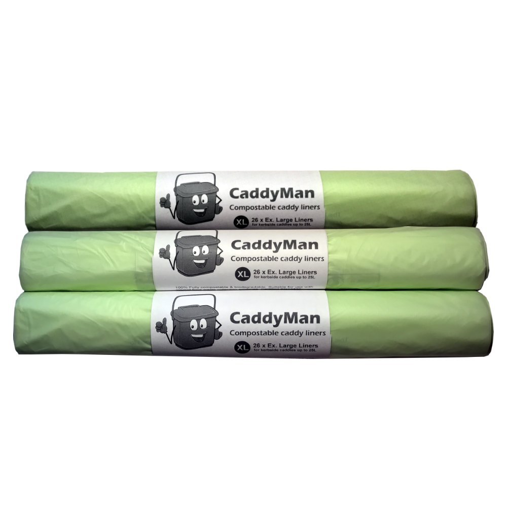 CaddyMan 25 Litre (25L) x 78 Bags (3 roll pack) - Compostable and Biodegradable Kitchen Food Waste Bio/Compost Caddy Bin Liners - Certified EN13432