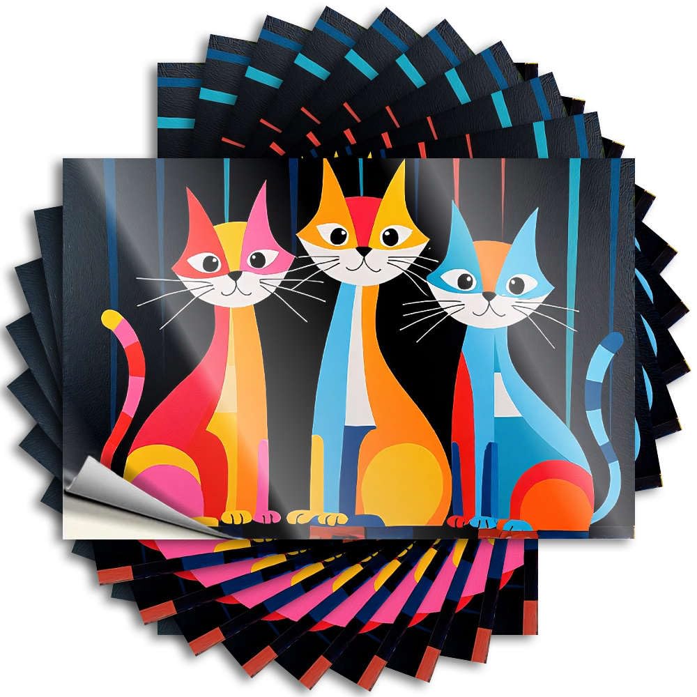Lettering Sticker Men | Encouraging Cover Three Colorful Cats Sitting Together. for Winter(12X18CM)