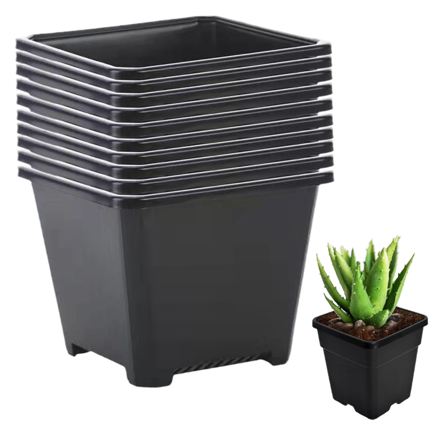 Goutdori 10Pcs Square Planter Plastic Nursery Pots Flower Plant Container Suitable for Indoor Outdoor Vegetables Succulents Black